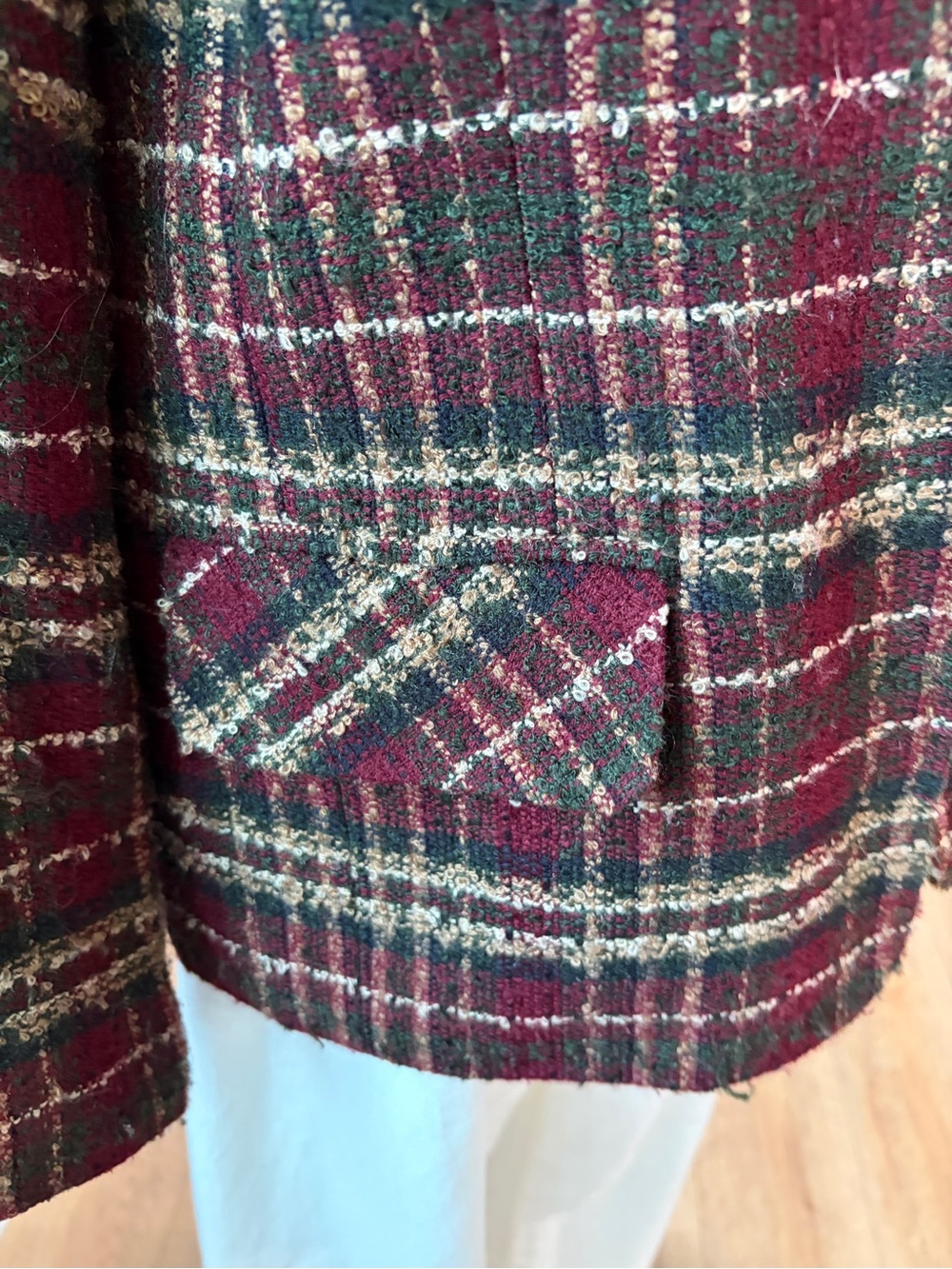 Sag Harbor Vintage Plaid Tweed Jacket Size 10 Burgundy Green Tartan Zip Front - Picture 5 of 9